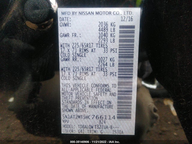 Nissan ROGUE SV 2017 5N1AT2MT5HC766114 Image 9