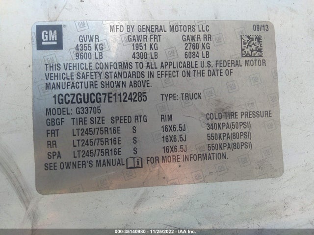 2014 Chevrolet Express, VIN: 1GCZGUCG7E1124285