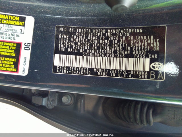 Toyota COROLLA LE 2018 5YFBURHE6JP801346 Image 11