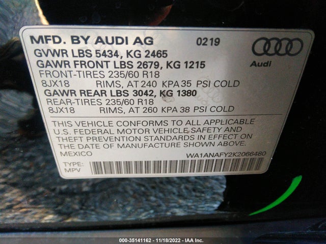 WA1ANAFY2K2066480 Audi Q5 PREMIUM