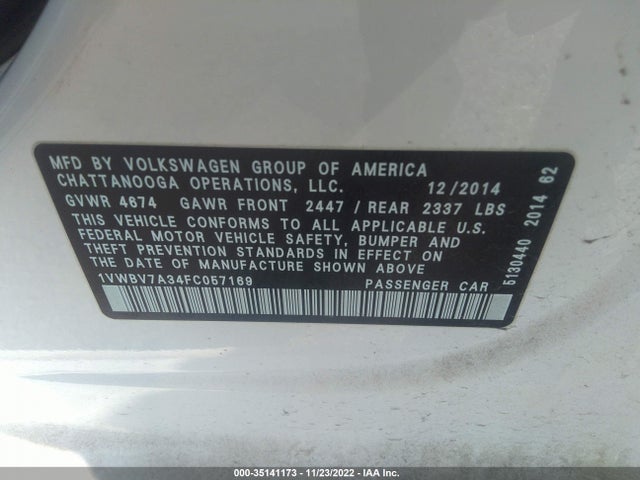 1VWBV7A34FC057169 Volkswagen Passat 2.0l Tdi Se W/sunroof