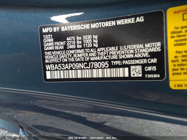 BMW 4 Series 430i 2022 аукцион фото