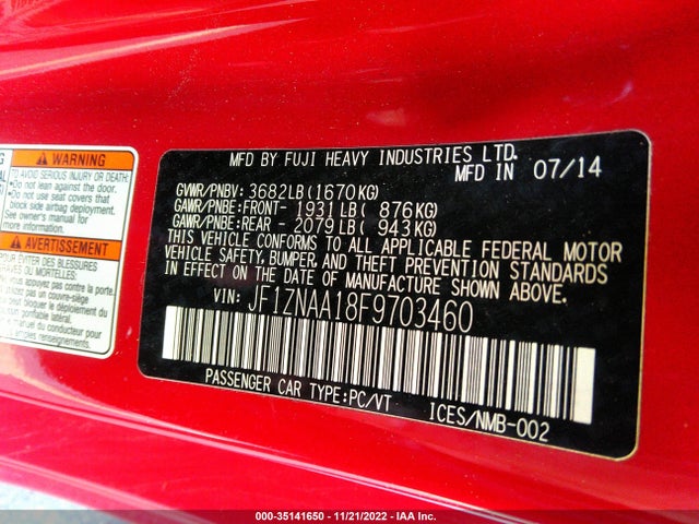 2015 Scion FR-S, VIN: JF1ZNAA18F9703460