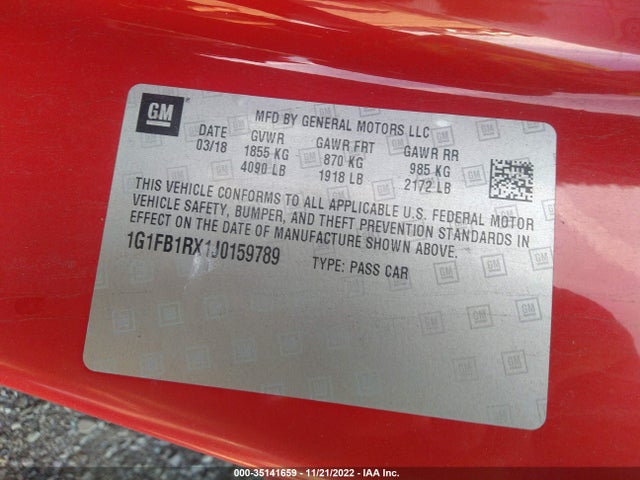 2018 Chevrolet Camaro, VIN: 1G1FB1RX1J0159789