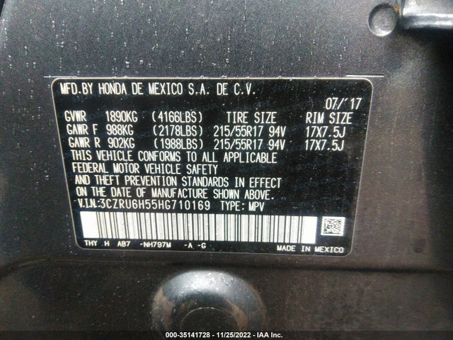 2017 Honda HR-V, VIN: 3CZRU6H55HG710169
