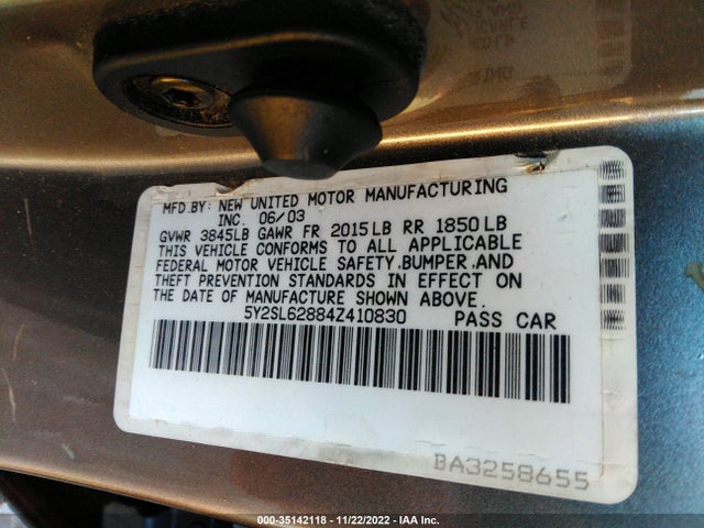 2004 PONTIAC VIBE VIN: 5Y2SL62884Z410830