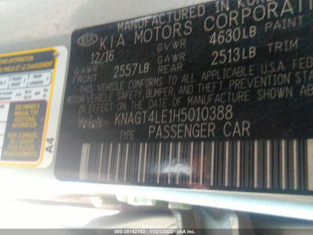 KNAGT4LE1H5010388 KIA Optima Hybrid Base