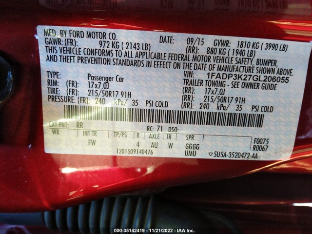 Ford FOCUS SE 2016 1FADP3K27GL206055 Image 9