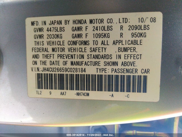 2009 ACURA TSX VIN: JH4CU26659C028184