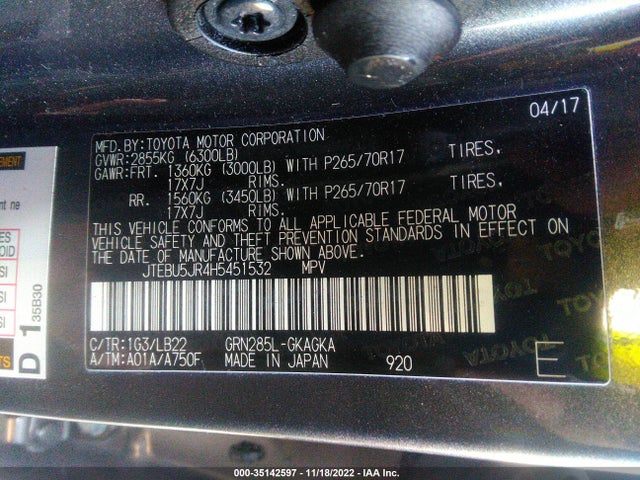 2017 Toyota 4Runner, VIN: JTEBU5JR4H5451532