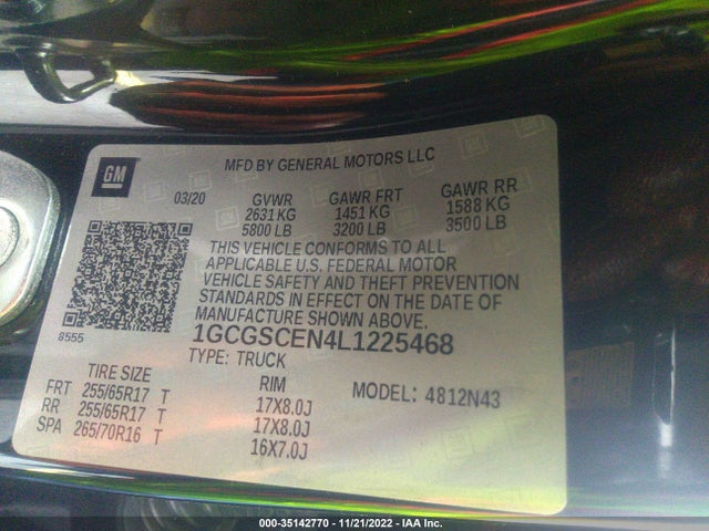 2020 Chevrolet Colorado, VIN: 1GCGSCEN4L1225468
