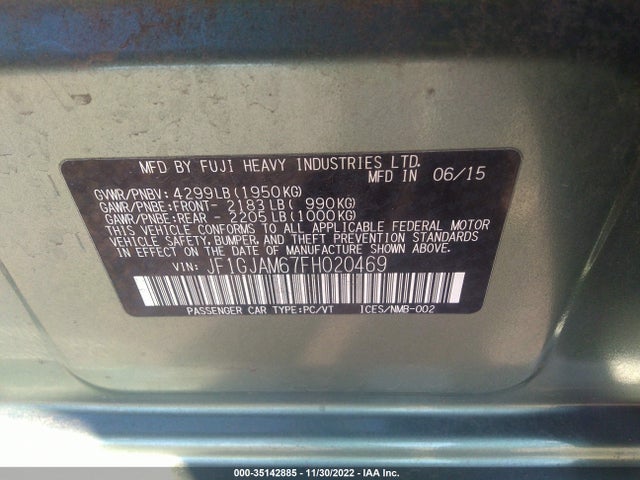 Subaru Impreza Sedan Limited 2015 JF1GJAM67FH020469 Image 10