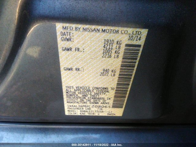 Aukcja sprzedaży 2015 Nissan Altima 2.5 S, vin: 1N4AL3AP6FC208065, numer aukcji: 35142911