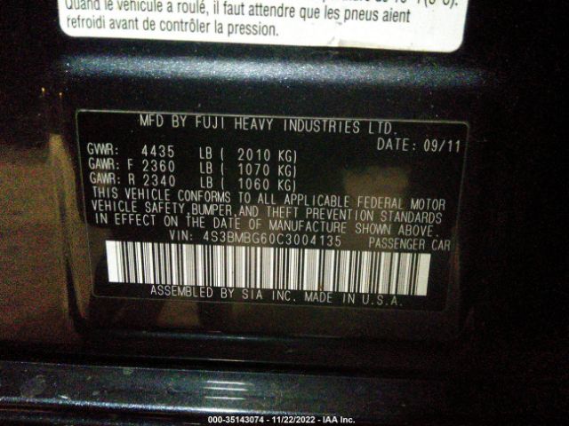 4S3BMBG60C3004135 Subaru Legacy 2.5i Premium