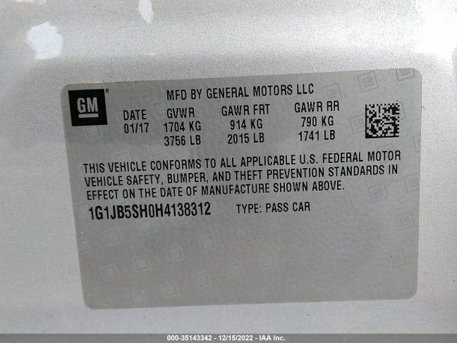 2017 Chevrolet Sonic, VIN: 1G1JB5SH0H4138312