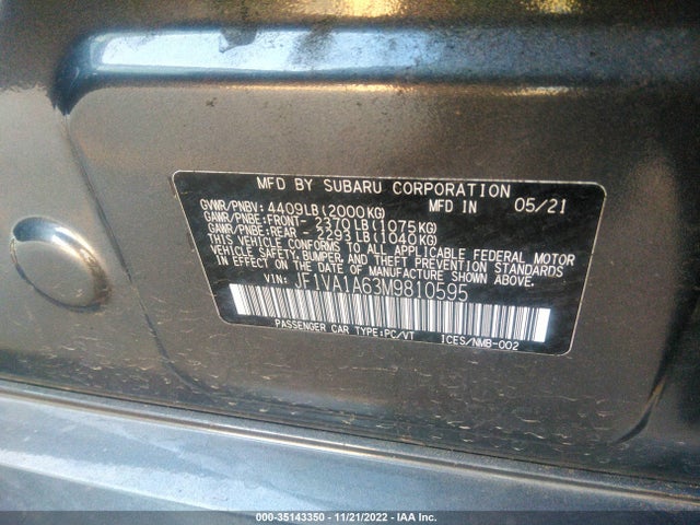 2021 Subaru WRX, VIN: JF1VA1A63M9810595