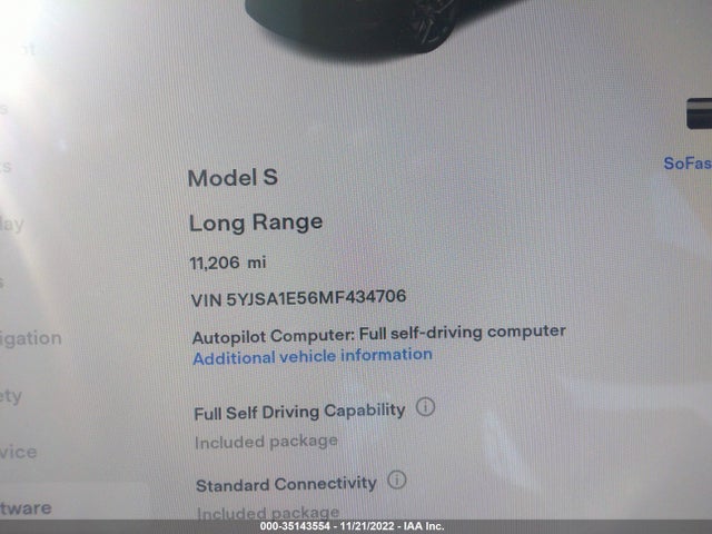 2021 Tesla Model S, VIN: 5YJSA1E56MF434706