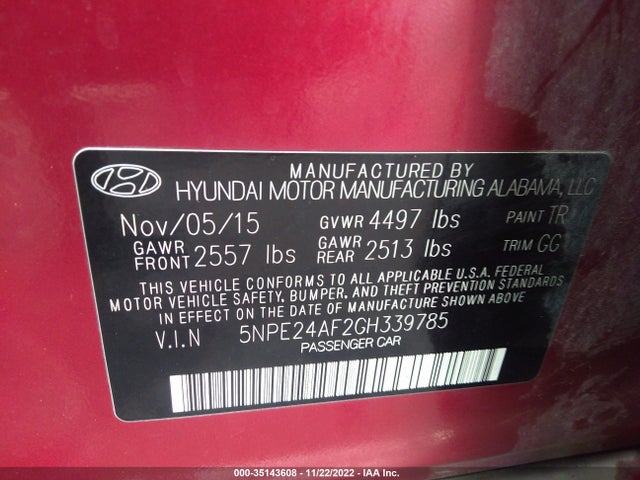 Hyundai Sonata 2.4l Se 2016 5NPE24AF2GH339785 Image 10