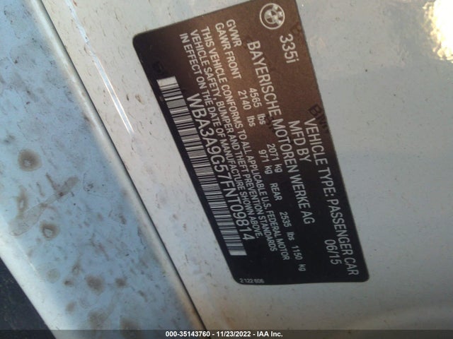2015 BMW 3 Series, VIN: WBA3A9G57FNT09814