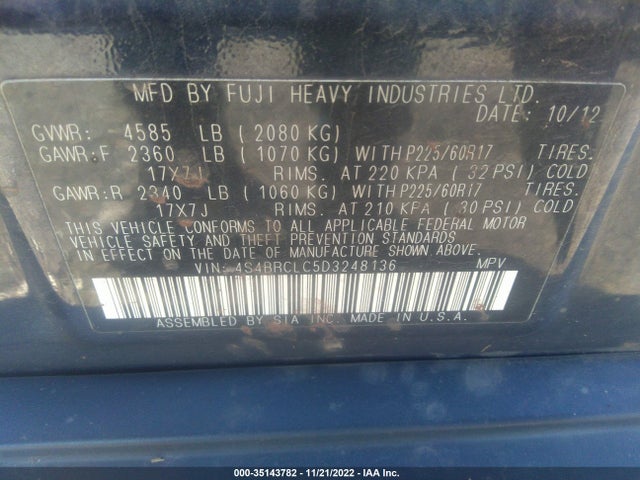 Subaru Outback 2.5i Limited 2013 4S4BRCLC5D3248136 Image 10