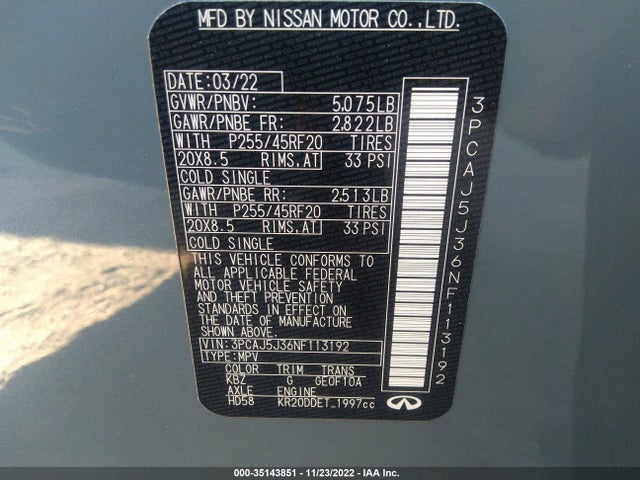 2022 Infiniti QX55, VIN: 3PCAJ5J36NF113192