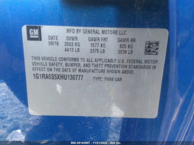 2017 Chevrolet Volt, VIN: 1G1RA6S5XHU136777