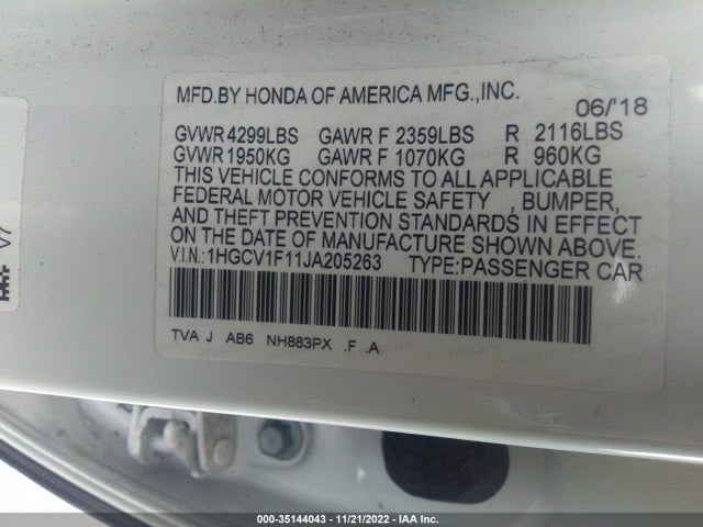 Honda Accord Sedan Lx 1.5t 2018 1HGCV1F11JA205263 Image 10