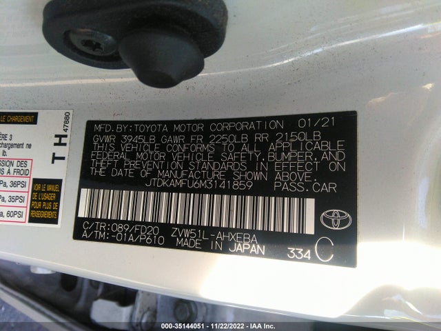 2021 Toyota Prius, VIN: JTDKAMFU6M3141859