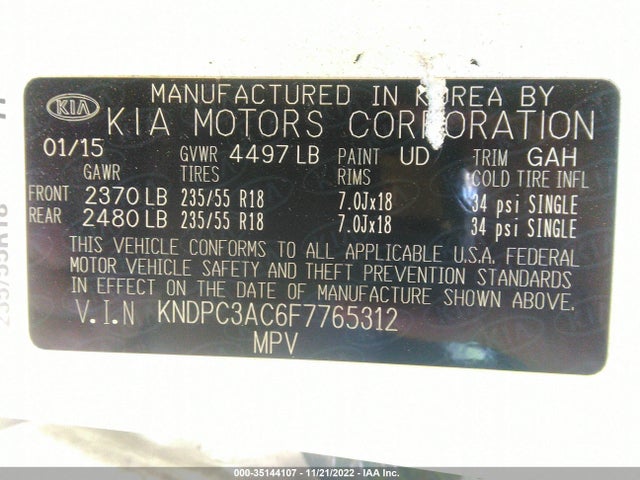 2015 Kia Sportage, VIN: KNDPC3AC6F7765312