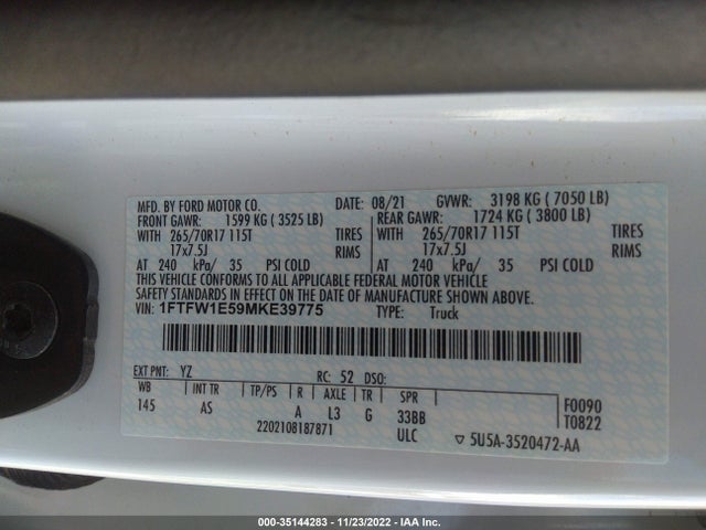 2021 Ford F-150, VIN: 1FTFW1E59MKE39775