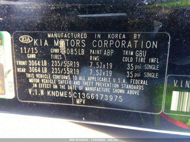 2016 Kia Sedona, VIN: KNDME5C13G6173975