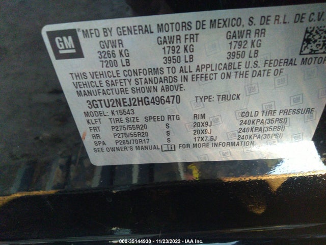 2017 GMC Sierra, VIN: 3GTU2NEJ2HG496470