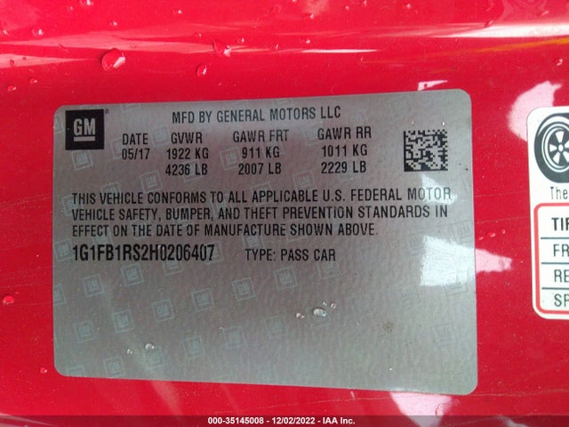 2017 Chevrolet Camaro, VIN: 1G1FB1RS2H0206407