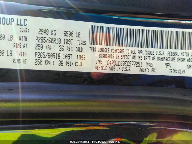 Dodge DURANGO LIMITED 2014 1C4RDJDG0EC977251 Image 9