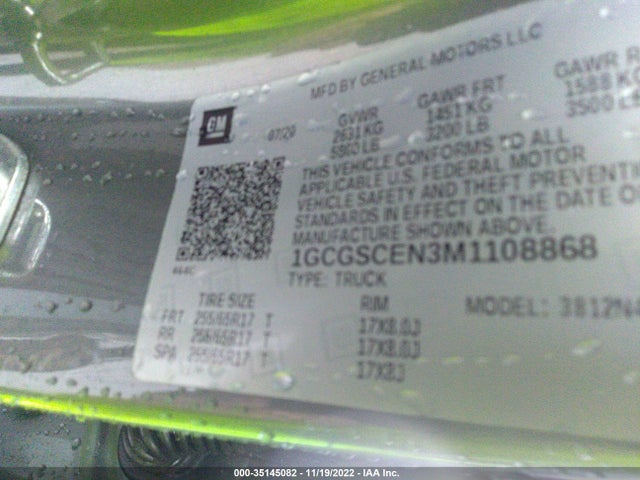 2021 CHEVROLET COLORADO 2WD LT VIN: 1GCGSCEN3M1108868