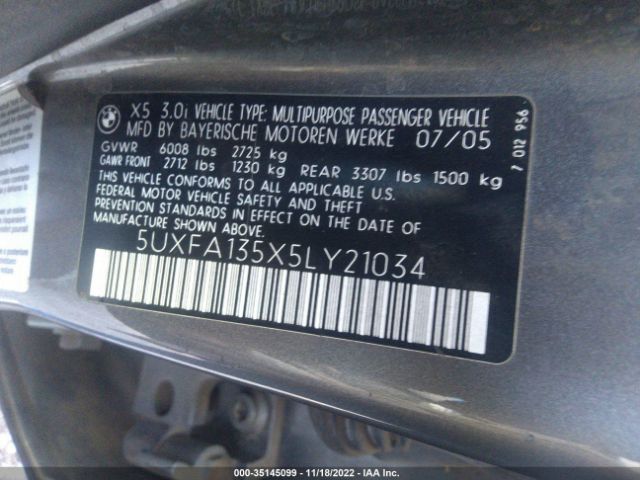 5UXFA135X5LY21034 BMW X5 3.0I
