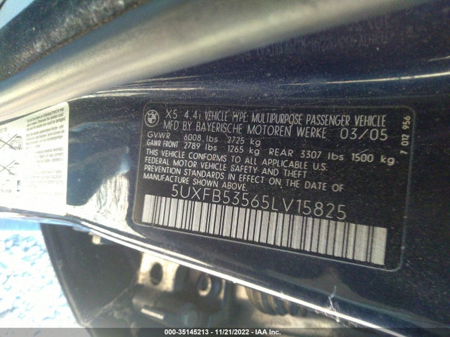 2005 BMW X5 4.4I VIN: 5UXFB53565LV15825