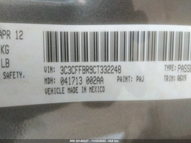 2012 FIAT 500 SPORT VIN: 3C3CFFBR9CT332248