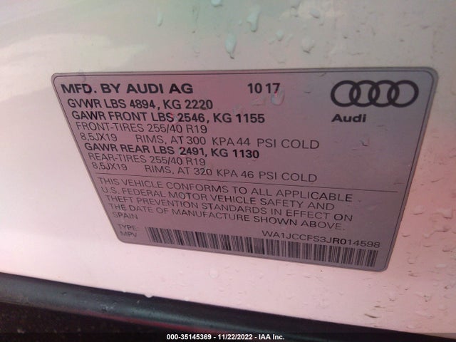 WA1JCCFS3JR014598 Audi Q3 Premium Plus