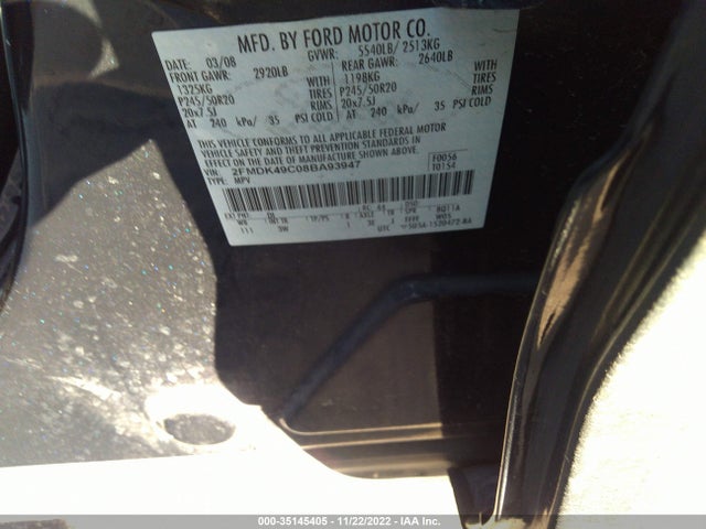 2008 FORD EDGE LIMITED VIN: 2FMDK49C08BA93947