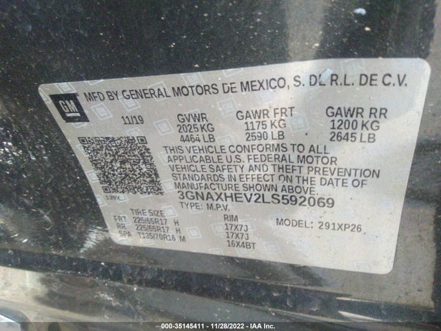 2020 CHEVROLET EQUINOX LS VIN: 3GNAXHEV2LS592069