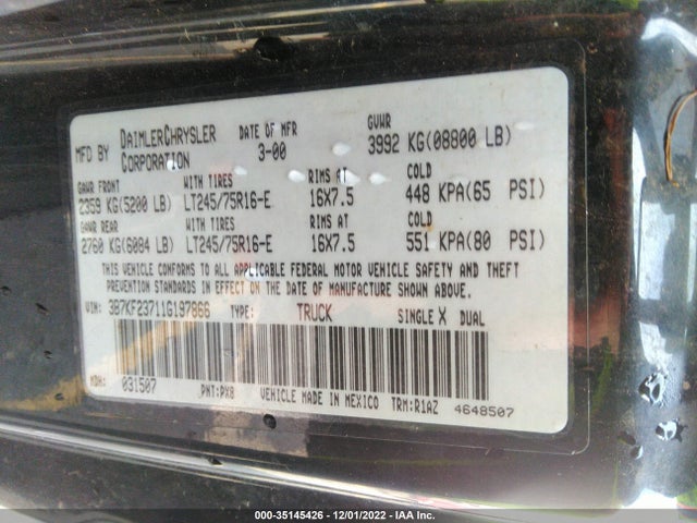 Dodge RAM 2500 2001 3B7KF23711G197866 Image 9