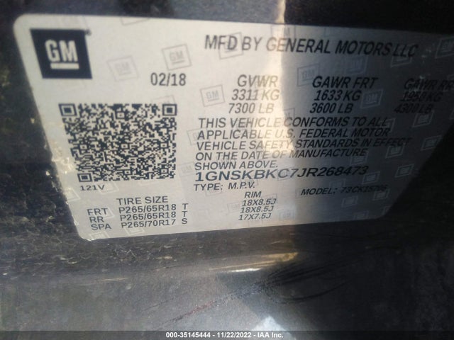 2018 Chevrolet Tahoe, VIN: 1GNSKBKC7JR268473