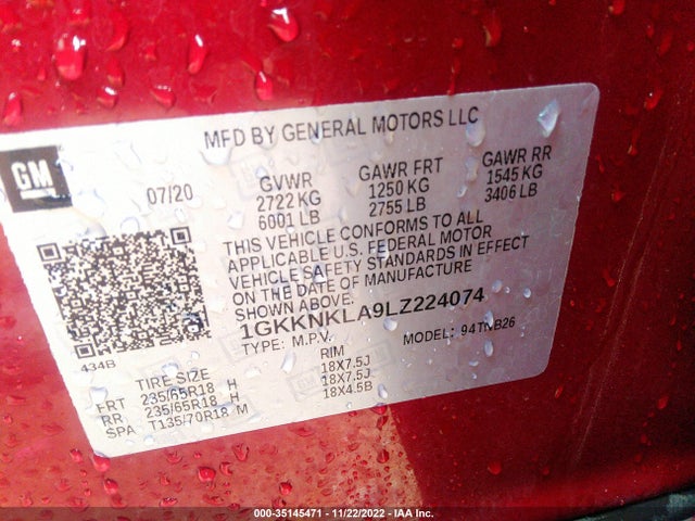 GMC ACADIA SLE 2020 1GKKNKLA9LZ224074 Image 9