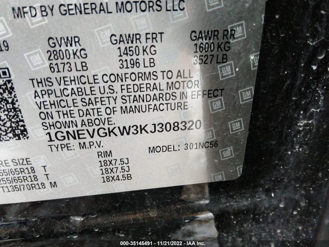 2019 Chevrolet Traverse, VIN: 1GNEVGKW3KJ308320