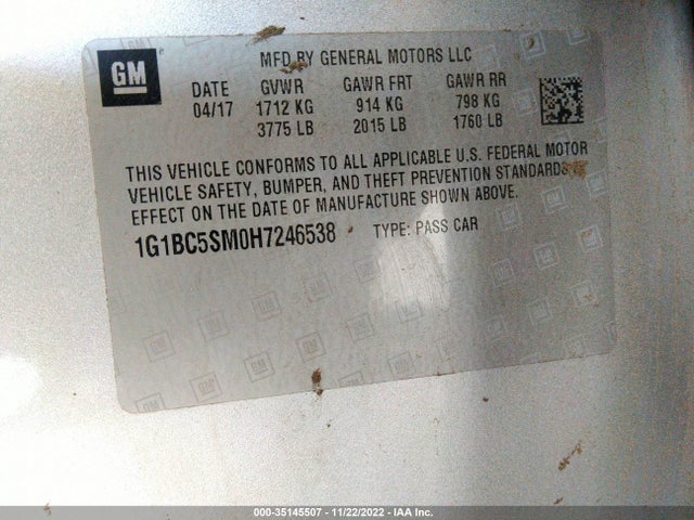 Chevrolet CRUZE LS 2017 1G1BC5SM0H7246538 Image 10