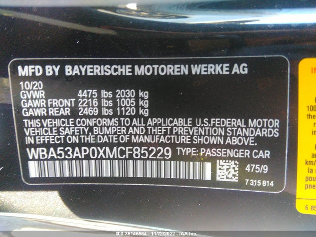 2021 BMW 4 Series, VIN: WBA53AP0XMCF85229