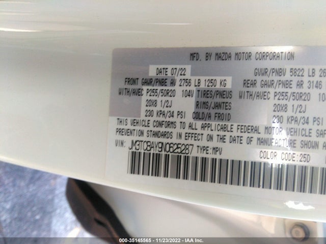 2022 Mazda CX-9, VIN: JM3TCBAY9N0625287