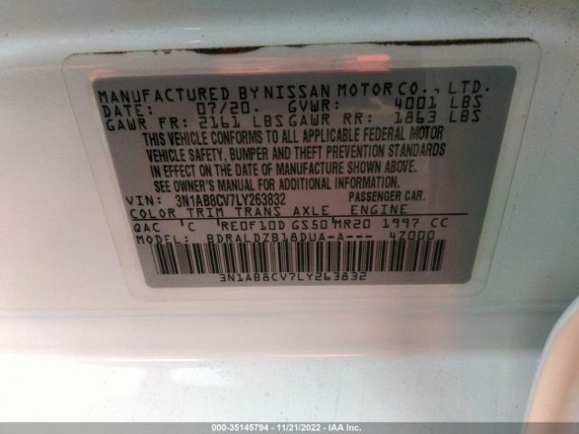 3N1AB8CV7LY263832 Nissan SENTRA SV