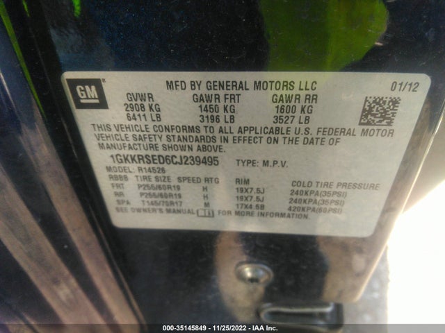 2012 GMC ACADIA SLT2 VIN: 1GKKRSED6CJ239495